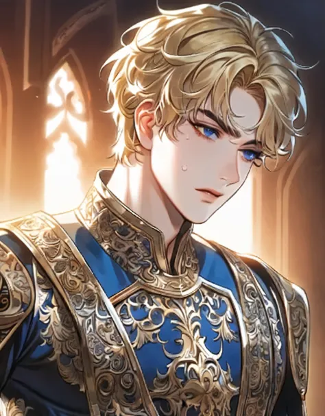  is absurd , highres, super detailed, HDR, masterpiece, best quality, extremely detailed face, true features, Jehwan  , , , gold волосы,   dirty hair  , short hair, Fringe-free, without bangs, expressive blue eyes, small eyes, Korean, The world after the f...
