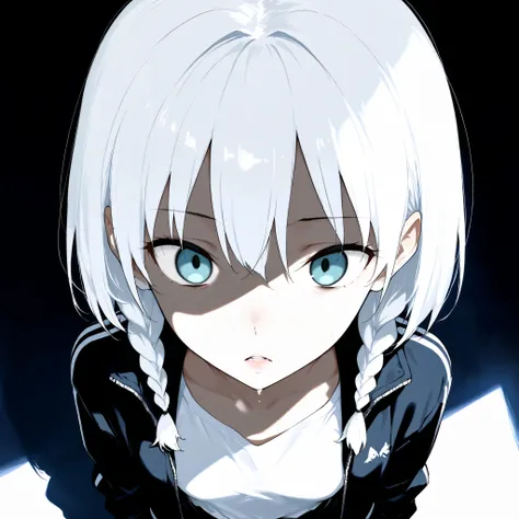 masterpiece, best quality, modern anime style, sharp line art, crisp shading, defined features, highly detailed, expressive, cinematic lighting, dramatic shadows, A young adult female, slim body, pale white skin, medium height, white hair, shoulder-length,...