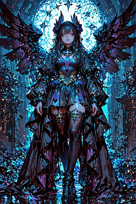 Fallen Slayer: Raven Wings、Eyes are hidden by wings、full body image、Standing picture、Magical Girl