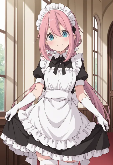 Score_9, score_8_up, score_7_up, source_anime, nadeshiko kagamihara, solo, low twintails, pink hair, blue eyes, (best quality), (high quality), {masterpiece}, extremely delicate and beautiful, ultra-detailed, beautiful detailed eyes, maid, black maid costu...