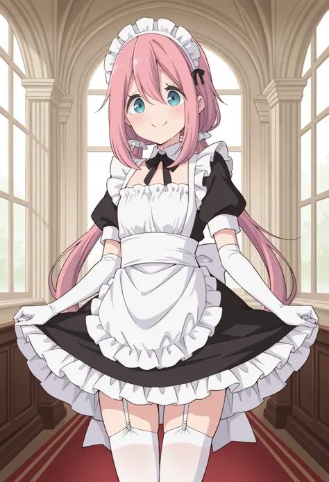 Score_9, score_8_up, score_7_up, source_anime, nadeshiko kagamihara, solo, low twintails, pink hair, blue eyes, (best quality), (high quality), {masterpiece}, extremely delicate and beautiful, ultra-detailed, beautiful detailed eyes, maid, black maid costu...