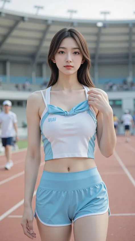 ((masterpiece, top quality, best image quality, high resolution, photorealistic, RAW pictures, Highly Detailed CG Integrated 8K Wallpaper)),
Two young Asian women, Mid 20s, track at a track and field competition venue, Cross-Country Player, Centrally loca...