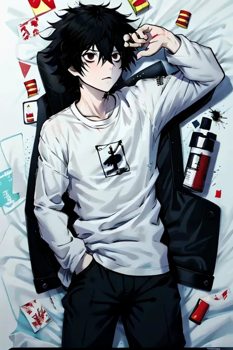 anime style drawing of l lawliet, death note style, anime boy, anime style, Lawliet L, male anime style, Lawliet L hairstyle, emo black hair, black eyes, emo, eyebags, hot, sexy, lawliet L from death note masturbating lying dakimakura style hentai
