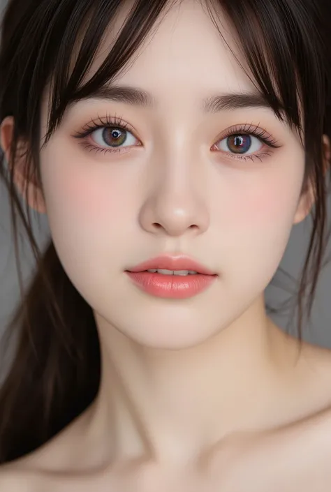 (Best Quality, 4K, 8K, High Resolution, Masterpiece:1.2) , (Super Detailed, Realistic, Photorealistic:1.37), beautiful face close-up, Highly detailed iridescent eyes, double eyelids, long eyelashes, slightly thicker lips, Half beautiful girl, super detaile...