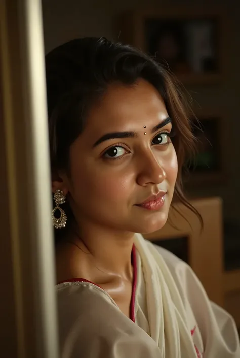 A woman is lying on a bed in a cozy bedroom at 04:46 PM IST on Saturday, May 24, 2025. The bed has soft white pillows with slightly wrinkled surfaces and a medium-brown wooden headboard in the background. Warm, soft lighting fills the room, creating an int...