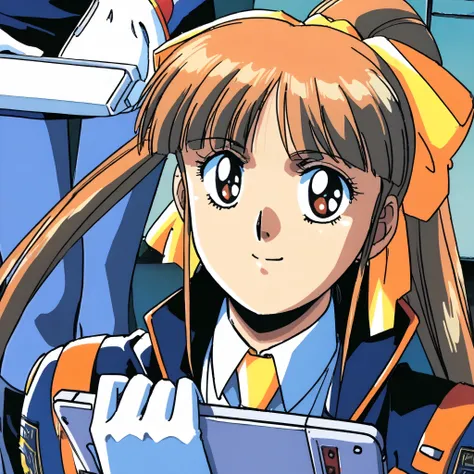 score_9, score_8_up, score_7_up,1990s \(style\),anime coloring,ultra-detailed,official art,best quality,good quality,portrait,BREAK,1girl,solo,yuki,hair_ribbon,police uniform,jacket,long sleeves,yellow necktie,white gloves,pencil skirt,blue pantyhose,boots...