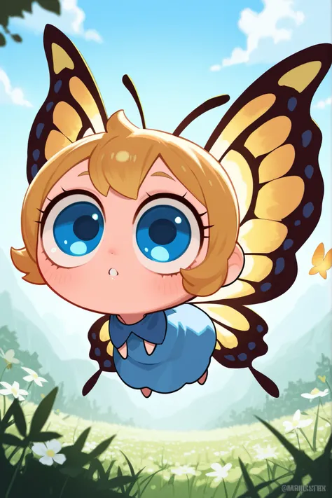  in our photo there is a butterfly with wings, with a big fairy tale look and big eyes.