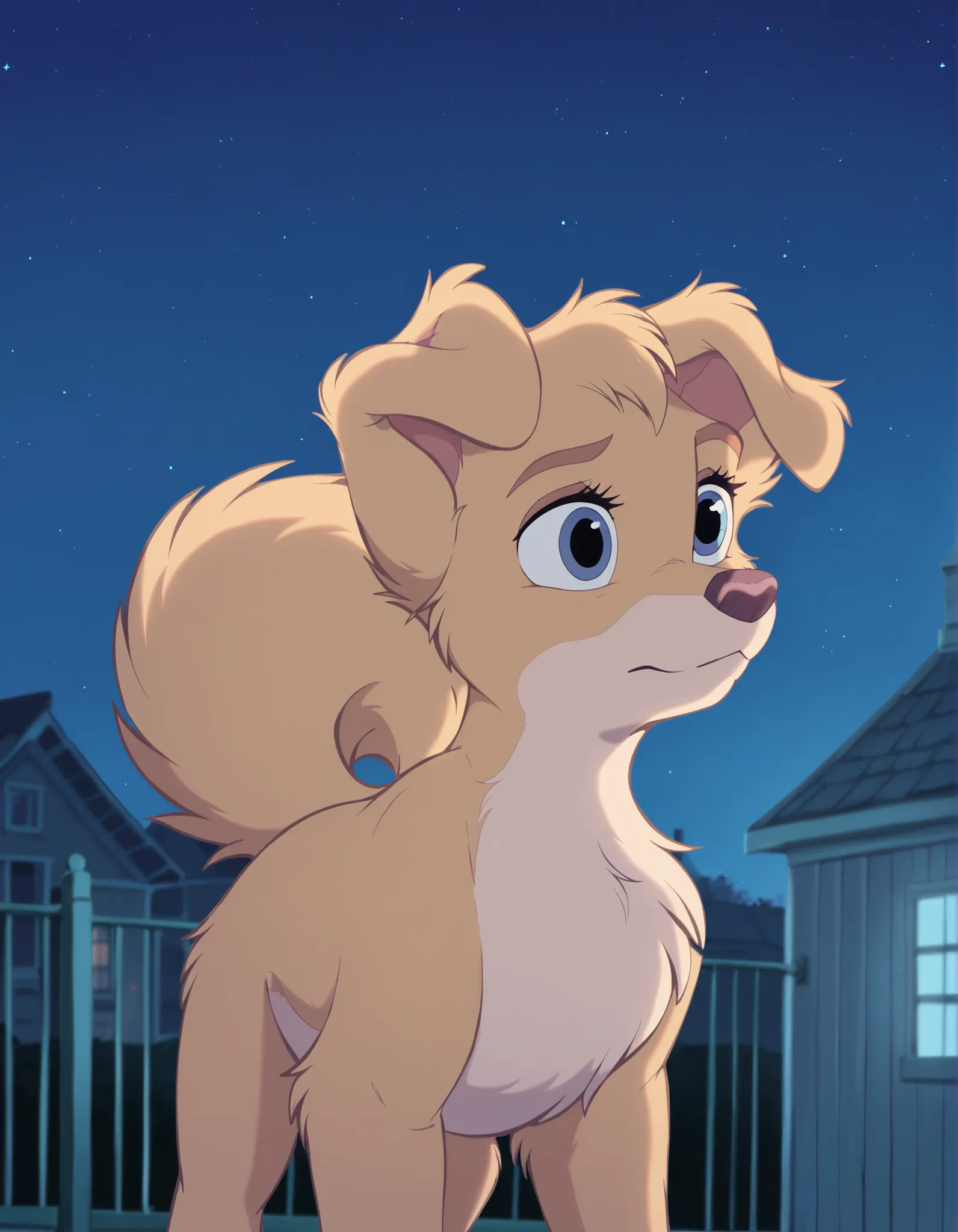 score_9, score_8_up, score_7_up,   angellat, tail, 1girl, solo, animal ears, closed mouth, sky, indoors, blurry, no humans, window, night, blurry background, star \(sky\), dog ears, night sky, furry, starry sky, furry female, white fur, animalization, anim...
