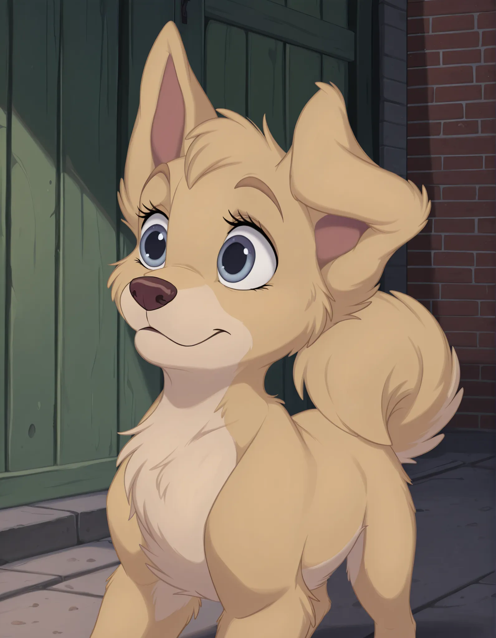 angellat, dog, yellow fur, body fur, blue eyes,