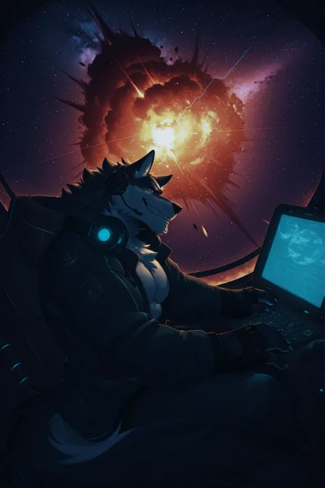 sfw,masterpiece,UHD,solo,anthro,furry,furry male, score_9, score_8_up, score_7_up, rating_safe, source_furry, detailed, science fiction,high_tech,game cg,
furry male,wolf boy,(bara:1.2),(muscular:1.2),mature male,paw_pads,furry,
tail,os-tan,cowboy shot,red...