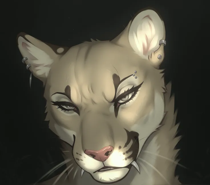 araffes in the dark looking at the camera with a black background, cougar in forest at night, cougar, trailcam footage, based on a puma, caught on trail cam, looks directly at camera, trail cam footage, sneering at the camera, looking threatening, close - ...