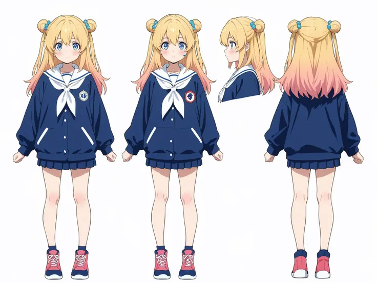 standing girl rubbing her body,top quality、Three-dimensional view,Character blueprints,Full Body,simple background,character sheet,Face-to-Face、True Side、 high contrast,highlight