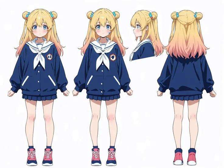 standing girl rubbing her body,top quality、Three-dimensional view,Character blueprints,Full Body,simple background,character sheet,Face-to-Face、True Side、 high contrast,highlight