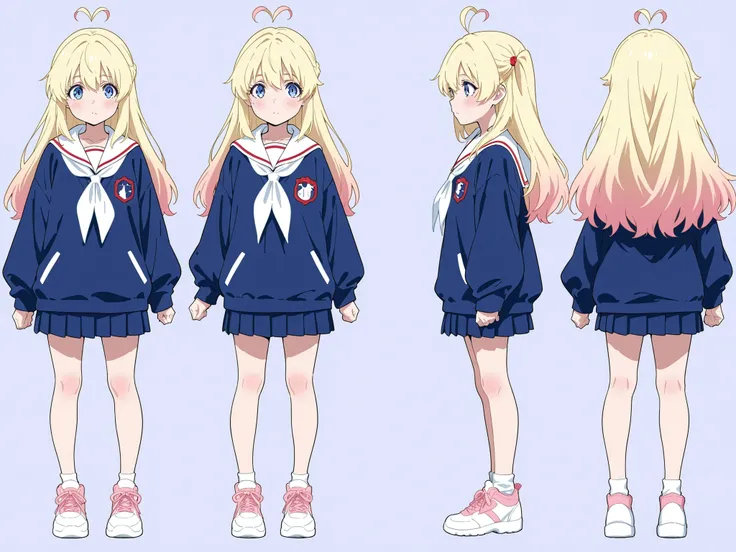 standing girl rubbing her body,top quality、Three-dimensional view,Character blueprints,Full Body,simple background,character sheet,Face-to-Face、True Side、 high contrast,highlight