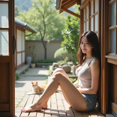 『1 Japanese girl:1.3』『Real Photo:1.3』top quality:1.2、((Big breasts))、I can see a little bit of cleavage from the window、((young 20 year old woman ))、『showing teeth:1.9』、(((anatomically correct、Perfect Anatomy、anatomically correct指)))、slender body,realistic...