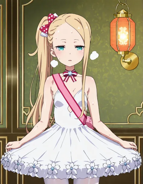 masterpiece, best quality, (best illustration), ultra-High resolution, score_9, score_8_up, score_7_up, BREAK source_anime, shiny skin, perfect eyes, (detailed face and eyes), (((solo, 1girl, solo focus))), blonde hair, aqua eyes, long hair, side ponytail,...