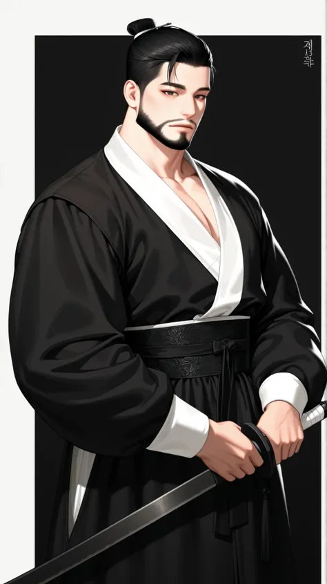 very aesthetic, 걸작, 고해상도, 8k 해상도, high contrast, semrealistic, newest, koreanai, best_quality, finely_detailed_eyes_and_detailed_face, (1 man), brown_eyes, black_hair, beard, chill out , short_cut,  slicked_back, updo_hair, black_hanbok, hanbok, cheolrik, ...