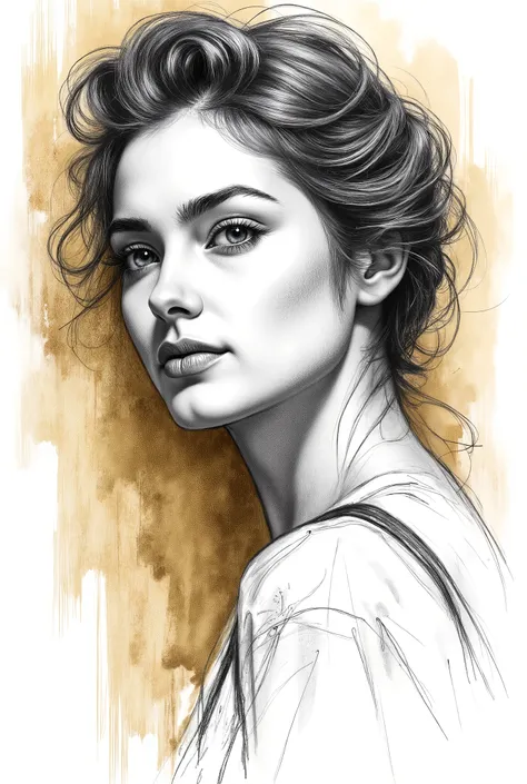 pencil drawing, Black and White, Touch of a pencil , soft-focus realism covered with graphite brushstrokes, gentle and confident expression, detailed Touch of a pencil , black and white sketch on white paper, with classical aesthetics、precise pencil portr...