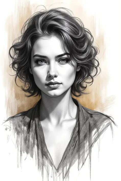pencil drawing, Black and White, Touch of a pencil , soft-focus realism covered with graphite brushstrokes, gentle and confident expression, detailed Touch of a pencil , black and white sketch on white paper, with classical aesthetics、precise pencil portr...