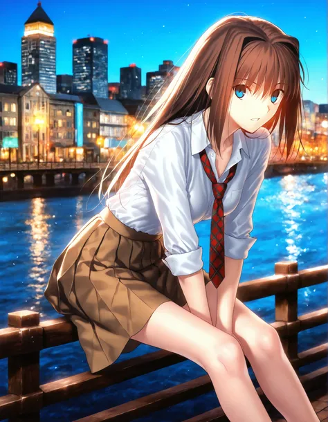 masterpiece, , absurdres, highres, detailed background, high resolution, masterpiece, necessary, detail, best quality, quality, necessary, details, High details, Precise, outdoors, (city, river, colorful light particles, powder light,),day lens flare, blur...