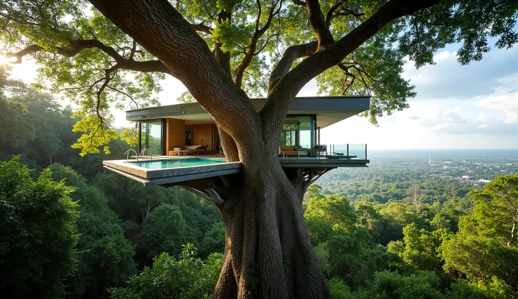 treehouse、Contemporary mansion perched on a giant tree、with luxurious pool,