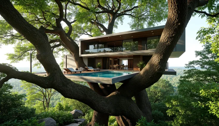 treehouse、Contemporary 3-storey mansion perched on a giant tree、with luxurious pool,