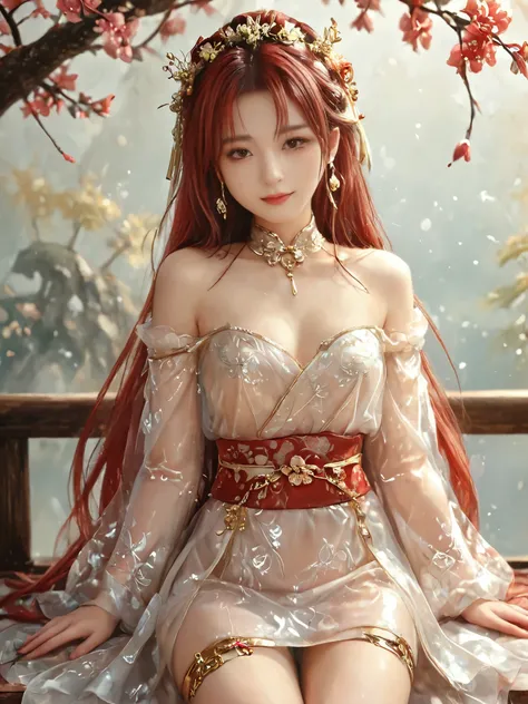 score_9, score_8_up, score_7_up, score_6_up, 1girl,kotori itsuka, long hair, red eyes, very long hair, red hair, ahoge, ribbon, hair ribbon,bare shoulders, japanese clothes,  choker, kimono, cleavage, wide sleeves, sash, obi,,(Chinese girl,beautiful eyes),...