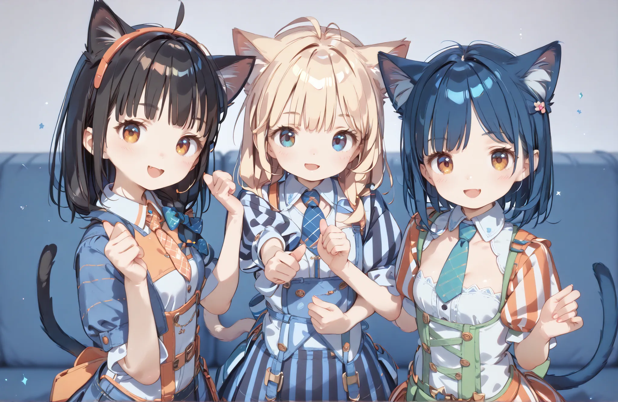 
High Definition、high quality、8ｋ、4ｋ、3 girls、、 lori、 lori体形、Cat ears、cat tail、Idol Unit、Smiling、happy、Smiling
