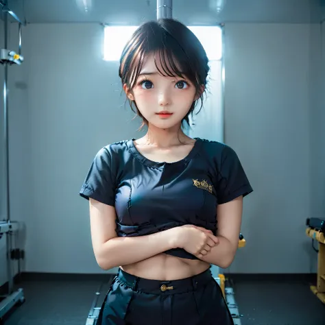  The girls' hands are placed on the chest  , master piece,best quality, high resolution, genuine leather  ,  I shoot at the audience cowboy, 
  3 Girls,  line アップ in a row , Short Sleeves,  CLOTHING LIFT, Short Sleeves, Clothes stand up , bras lined  アップ w...