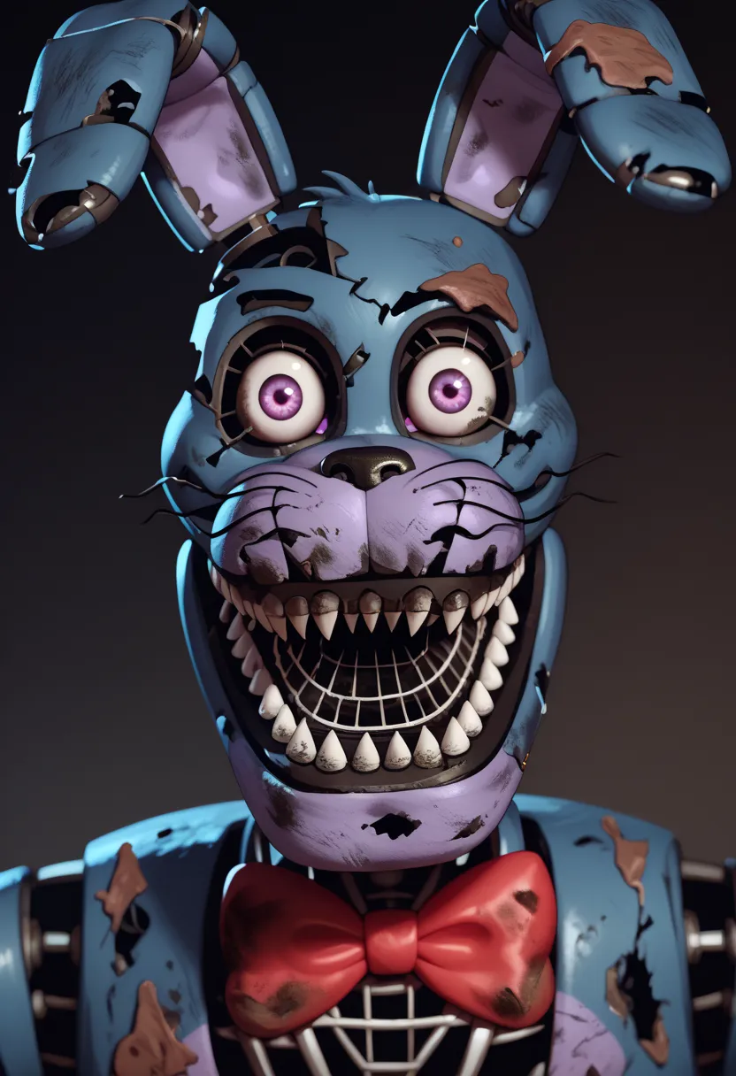 Bonnie's nightmare, Cortex, dirty, evil smile, looks at the viewer,   scary  (the subject)
