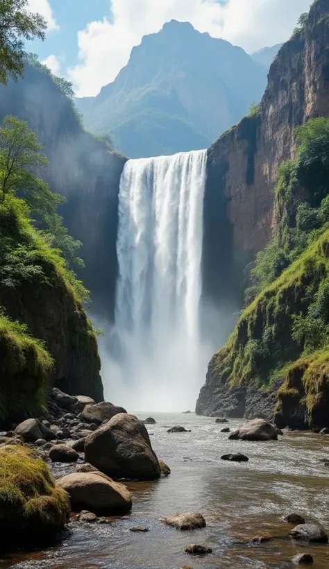 High quality images、Eppa Falls、Kunene River Falls on the border between Namibia and Angola in Africa、Water vapor coming out of the waterfall and the power of beautiful nature and great earth