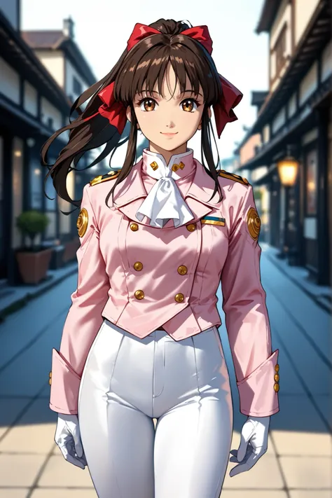score_9, score_8_up, score_7_up, very aesthetic, source_anime, detailed, high quality, beautiful, masterpiece, detailed eyes,
blurry background, simple background, 
cowboy shot, smile,
looking at viewer,full  body,front view,
shinguuji sakura, black hair, ...