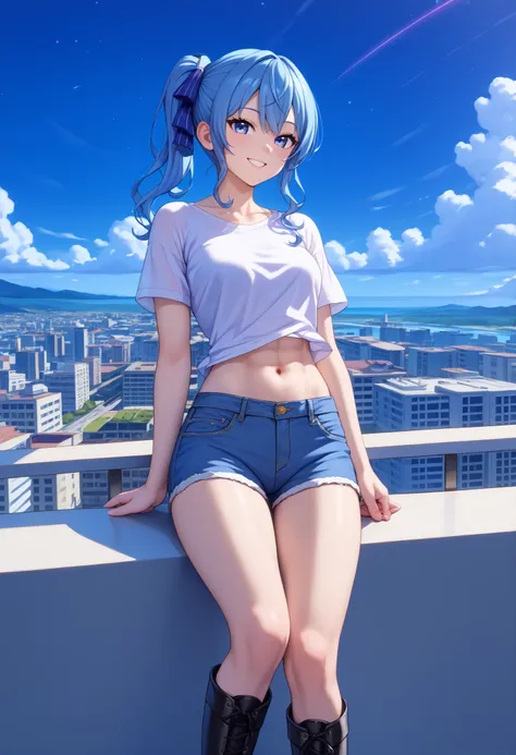 masterpiece, best quality, integrated scenery, integrated background, extremely delicate and beautiful, meticulous details, good composition, , cute face, perfect face, perfect hands,(8k、Best image quality、highest quality)、Detailed face、 1teen_girl、Blue Ha...