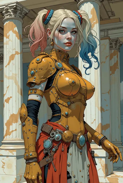 This harkey quinn carries a beautiful harley quinn armour, inspired by antique Greek hoplites. Casque de hoplite grecque. . ((Greek armor)). Splendor grecque antique. ((Big breasted)). ((Sexy))