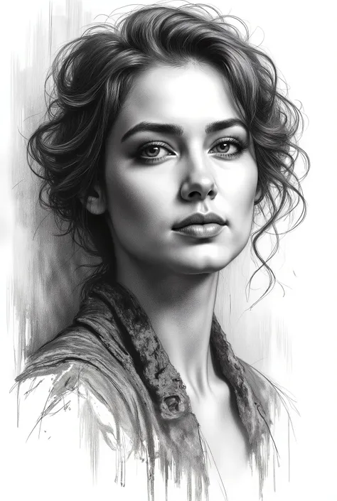 pencil drawing, Black and White, Touch of a pencil , soft-focus realism covered with graphite brushstrokes, gentle and confident expression, detailed Touch of a pencil , black and white sketch on white paper, with classical aesthetics、precise pencil portr...