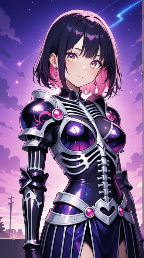 womanhood, glitter black skeleton armor, 