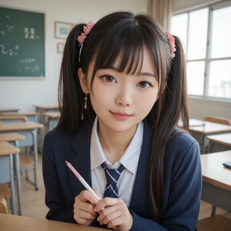 1 girl playing with a cat、high school students、innocent face、cute、Oriental、eyes are big