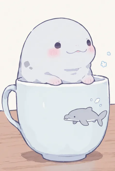 cute manatee girl。light blue。Perfectly round。holding the winning cup。