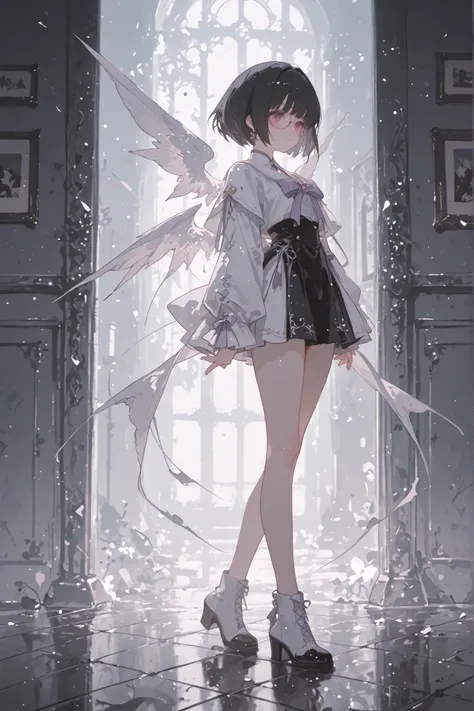 nerdy high school girl、bob cut、glasses、Standing picture、full body image、Grow wings、Magical Girl