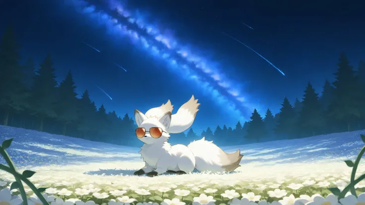 night sky where you can see the Milky Way galaxy 、Pictures of creatures , Beautiful White Foxes , Magical fantasy forest , digital art , 世界で最もamazingアートワーク, (( not human)), Flower field in the forest , Soft and harmonious orange , Forest Scenery,...