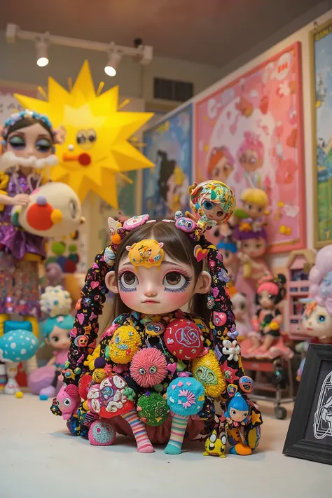 cute and strange stuffed toy,decora,artist photoshoot,in takashi murakami style studio,creepy