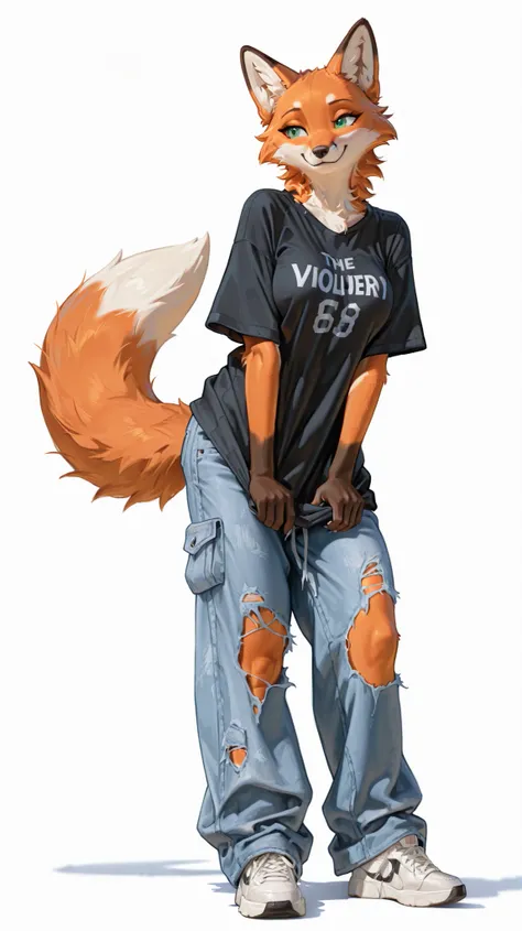 masterpiece, best quality, amazing quality, very aesthetic, high resolution, ultra-detailed, absurdres, newest, female, green eyes, furry, anthro, solo, fox, orange fur, breasts, paws, claws, full body, white background, BREAK, photorealistic details, volu...