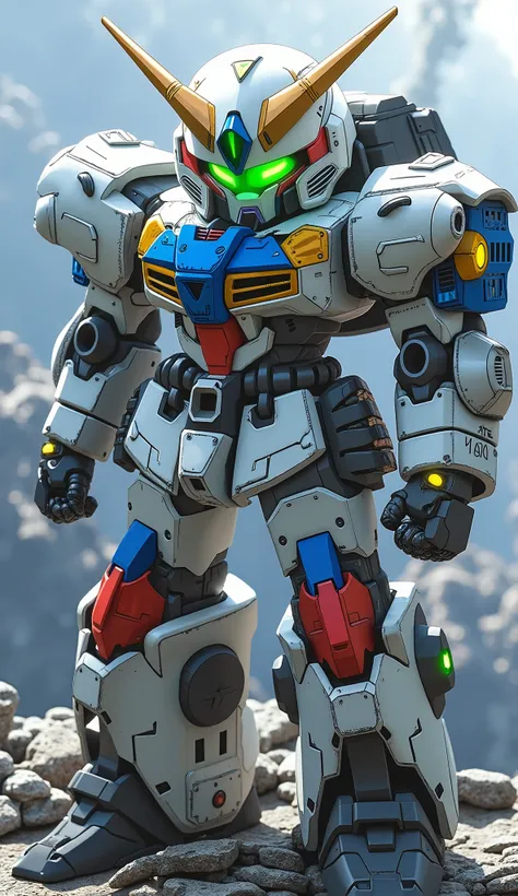 Masterpiece cinematic illustration: A male-form biomimetic humanoid Mecha, balancing heavy armor with agile design, stands heroically. It floats high above a sprawling, hyper-detailed futuristic sci-fi city. Features glowing green eyes, fully enclosed shou...