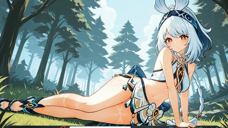 1 girl only, original, from the video game Genshin Impact, forest with its characteristic clothing, pose sexy