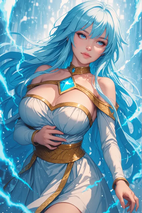 hyper-detailed , anime-style, blurred background, depth of field, ultra-realistic, cinematic lighting, floating aura around body, halation effect, mana particle floating all around body