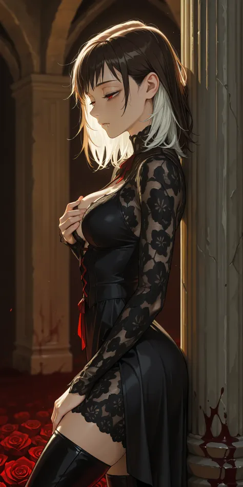 in the style of Jujutsu Kaisen, mature, young adult, masterpiece, best quality, amazing quality, very aesthetic, high resolution, ultra-detailed, absurdres,
1girl, woman, solo, alone,(side shot, dynamic pose, upper body focus, three quarter view, close_up ...