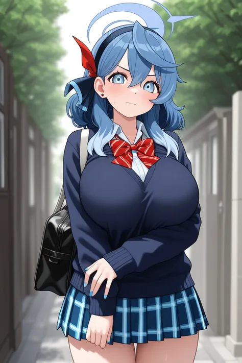Amau ako very big breasts wearing school unifrom clothed