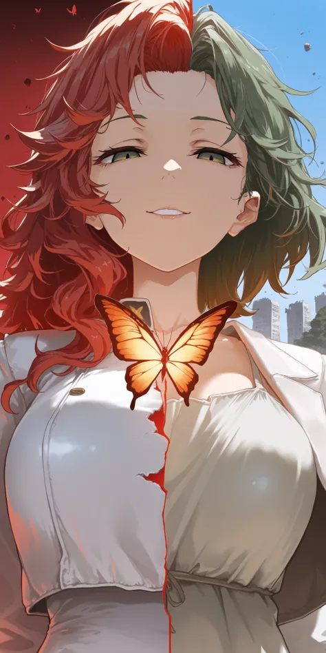 masterpiece, best quality, amazing quality, splitscreen,(by Hakika:0.48), (by B-ginga:0.2),(by dino \(dinoartforame\):0.9), close-up
BREAK 1girl,mature female, green hair, spiky hair, white dress, emotionless, blue sky, park, trees, butterflies,
BREAK 1gi...