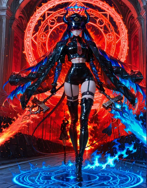  (Masterpiece, best quality),  intricate details, JK, highly detailed, intricate details, portrait, split-screen two-panel composition, left side:dynamic pose, leather reflection, blue flame firing field, blue flame Halo above the head, blue flame aura, Ma...