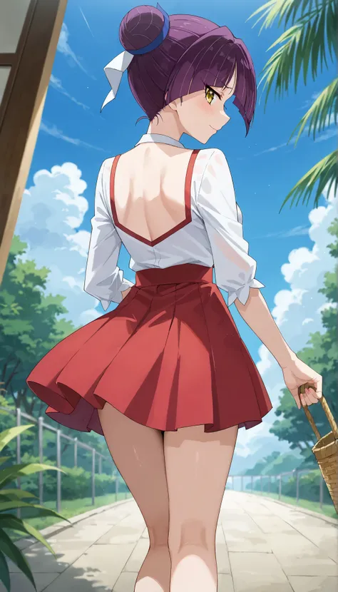 (((masterpiece))),(((High Quality))),(((Nekomusume [6th] (GeGeGe no Kitaro) ))),((Back view)),Daytime,Yellow Eyes,single hair bun,short hair,Ulchan - 6500-v1.1, (RAW pictures:1.2), BEAUTIFUL DETAILS, very detailedな目 美しい目,beautiful eyes, Large file size, hi...